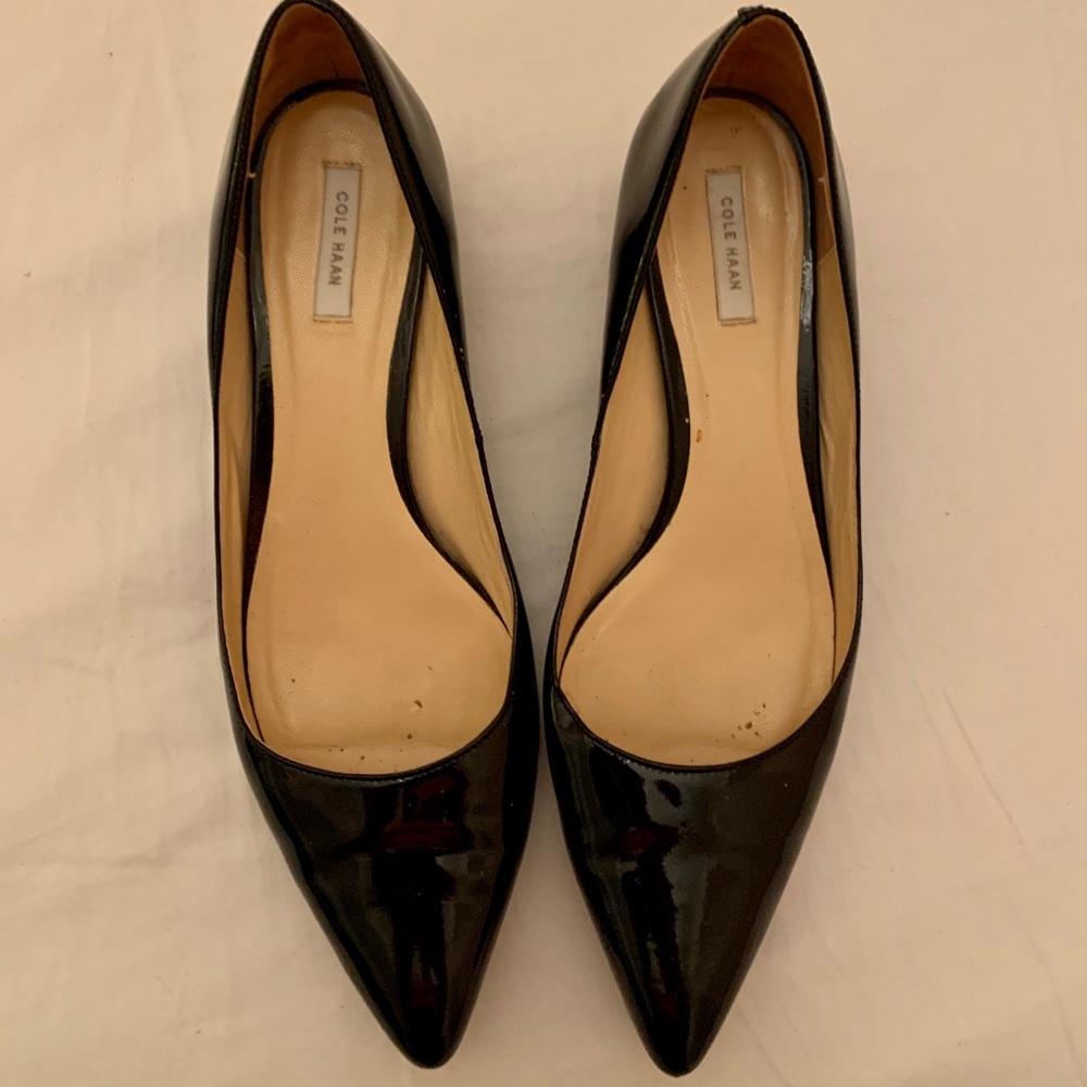 Black Patent Cole Haan Pointed Toe Wedges 9.5